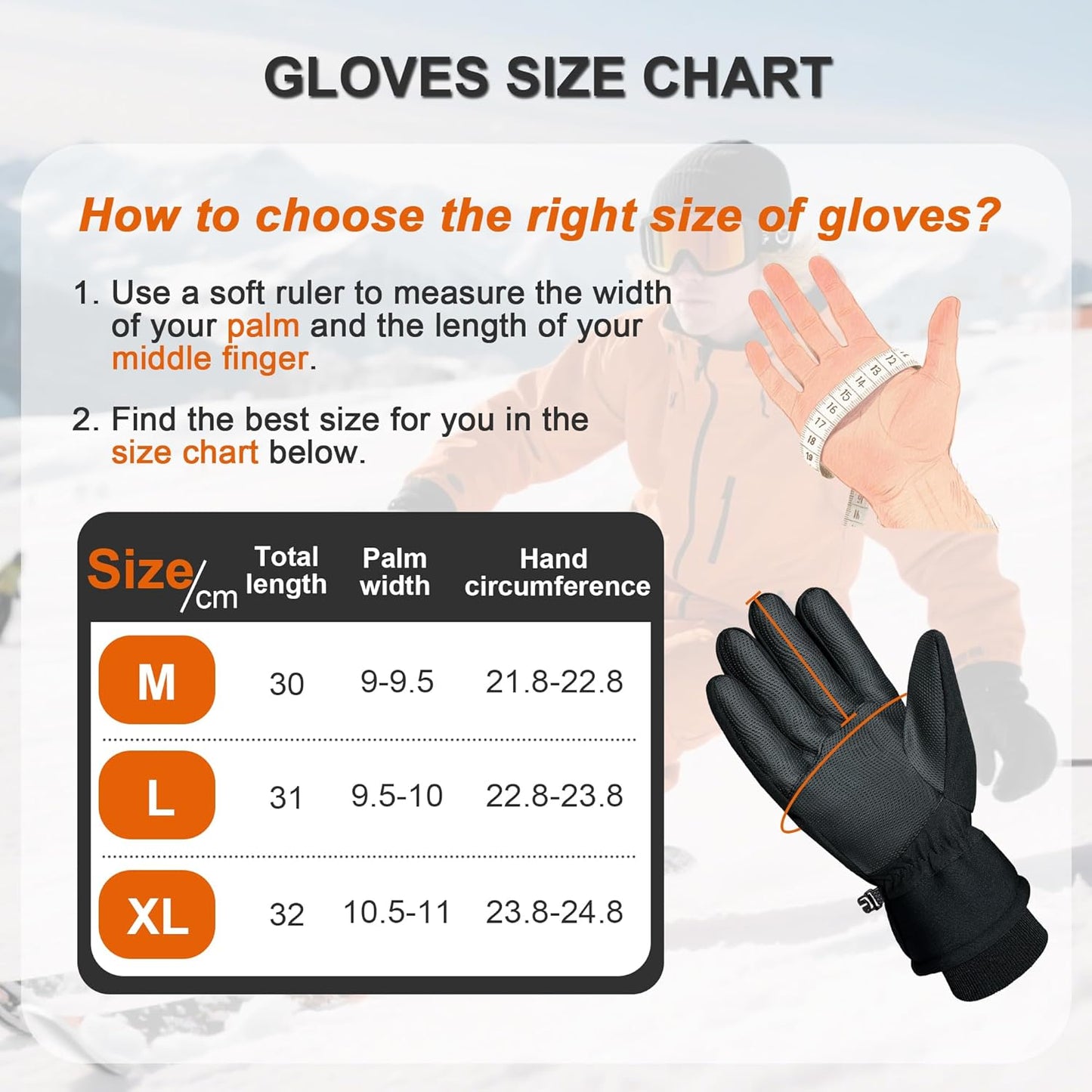 Waterproof Winter Gloves for Men Thermal Touchscreen Cold Weather Thinsulate Warm anti Slip Ski Gloves for Cycling Walking Hiking Outdoor Sports