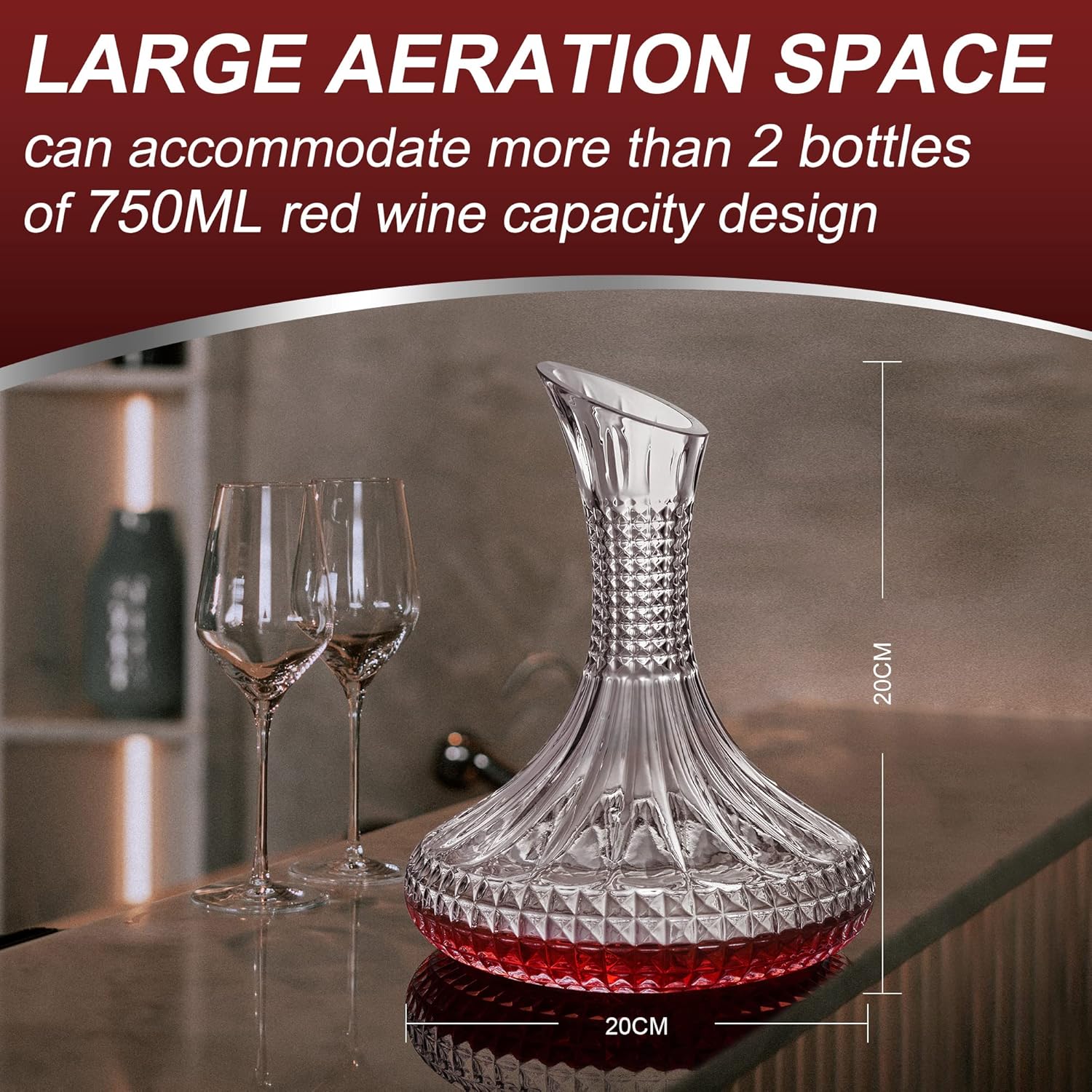 Thick Wine Decanter with Gift Box, Crystal Glass Engraved Decanter, Elegant Gift & Artwork - Full Bottle 55 Oz