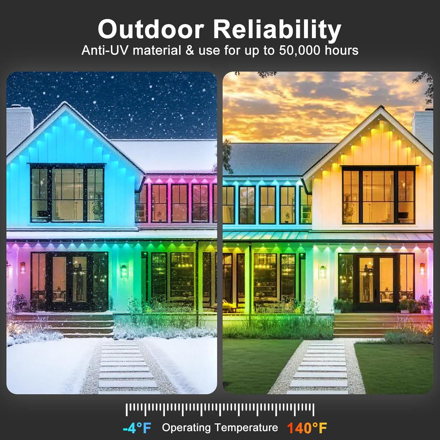 15M Permanent Outdoor Lights, RGB Waterproof Eaves Lights, Party Daily RGB Roof Edge Lighting with App Control and Remote Control IP 68 Outdoor Fairy Lights for Christmas Lighting
