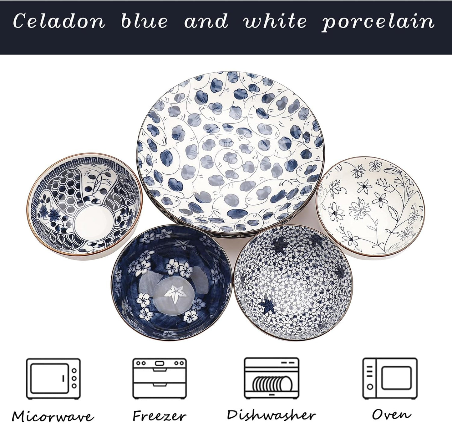 Dinner Set-Plates and Bowls Set-Blue and White Porcelain Crockery Set-Tableware Gift Set-Chinese Japanese Dinnerware Set-20 Cm/7.8 Inches Dinner Plates for 2 and 300 Ml Cereal Bowl for 4