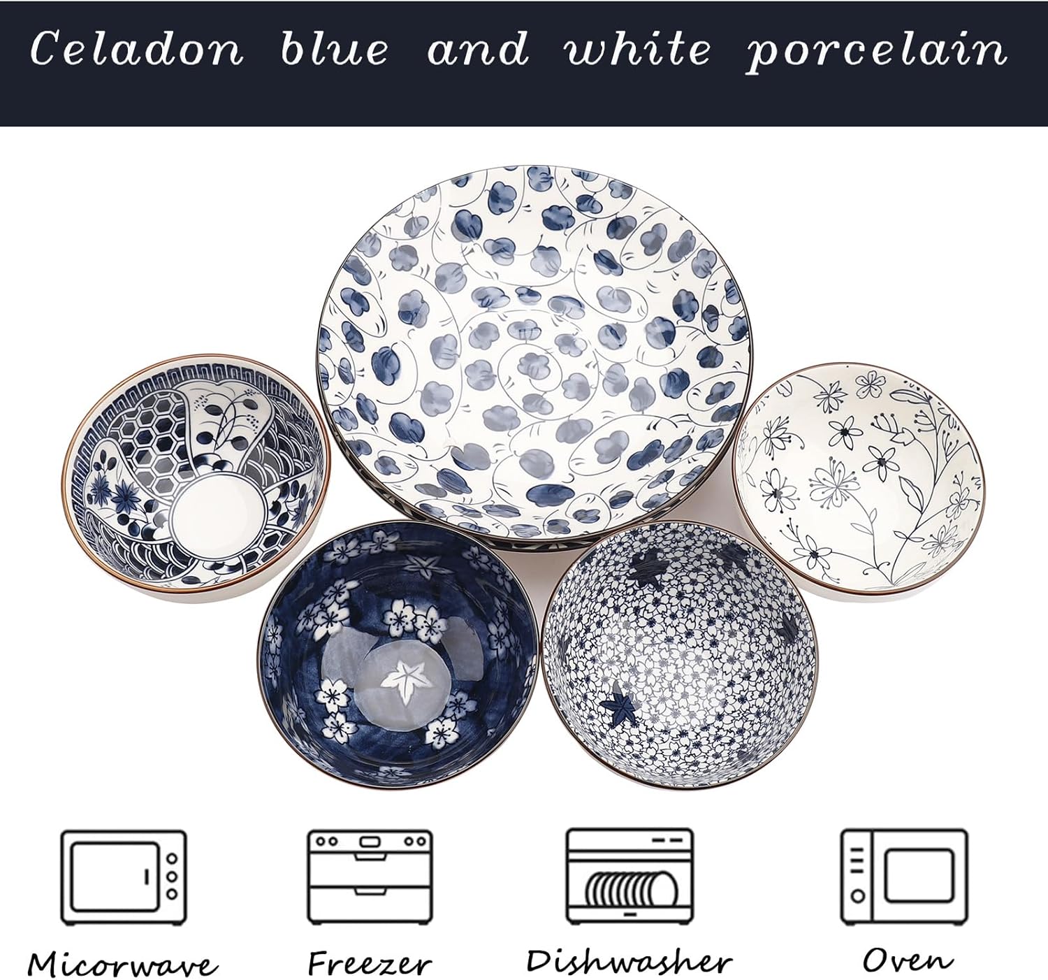 Dinner Set-Plates and Bowls Set-Blue and White Porcelain Crockery Set-Tableware Gift Set-Chinese Japanese Dinnerware Set-20 Cm/7.8 Inches Dinner Plates for 2 and 300 Ml Cereal Bowl for 4