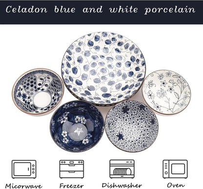 Dinner Set-Plates and Bowls Set-Blue and White Porcelain Crockery Set-Tableware Gift Set-Chinese Japanese Dinnerware Set-20 Cm/7.8 Inches Dinner Plates for 2 and 300 Ml Cereal Bowl for 4