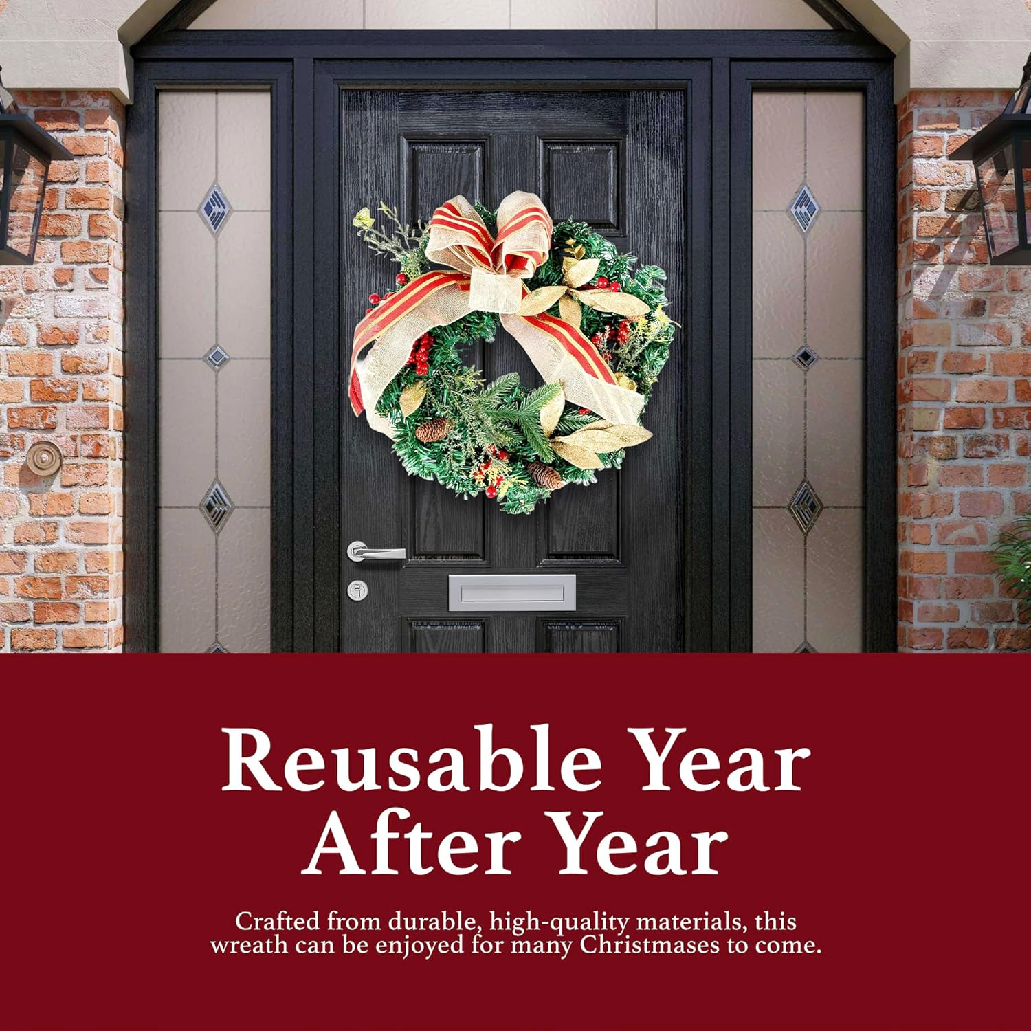 Christmas Wreath | Golden Christmas Door Wreath with Pine Cones & Berries