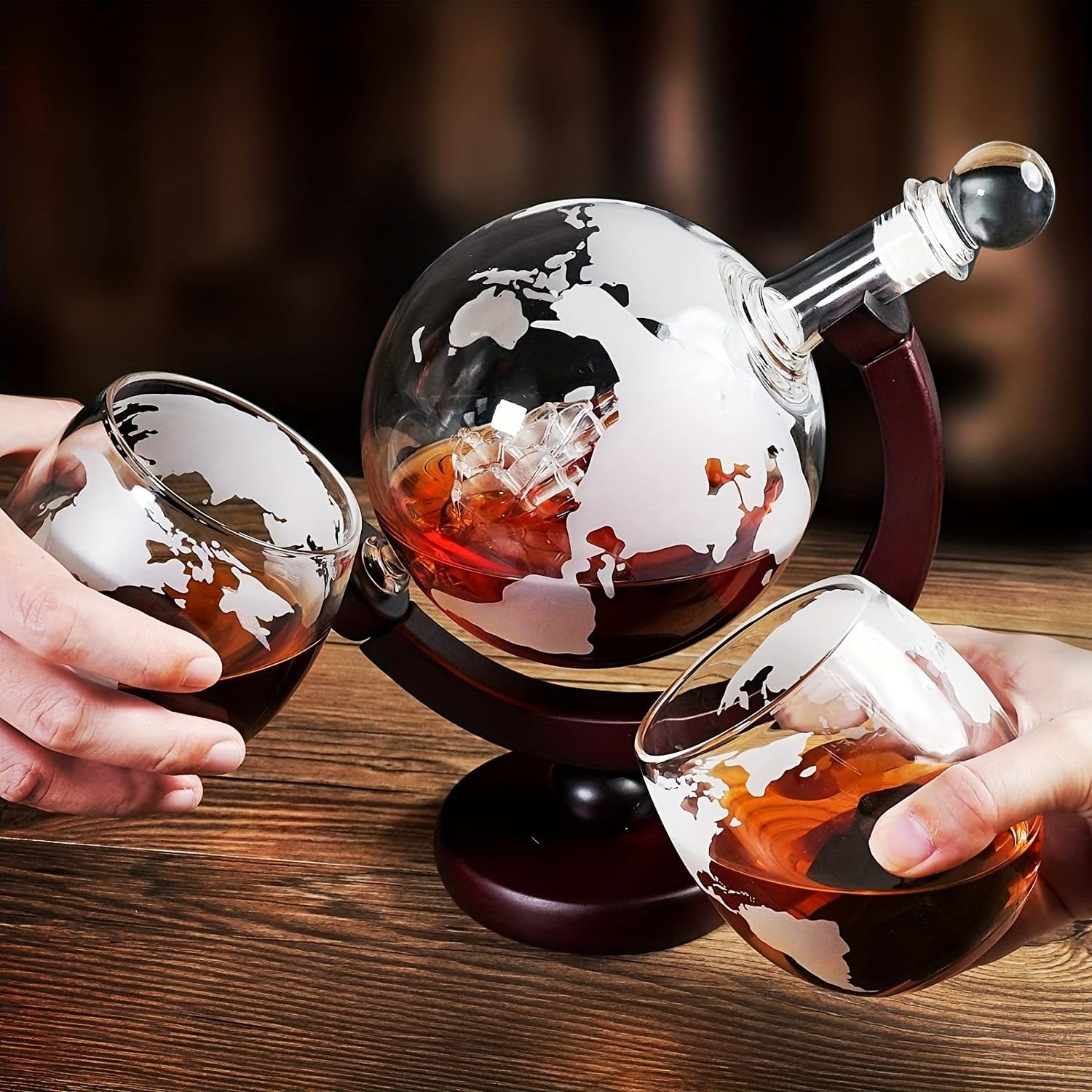 Whiskey Decanter Globe Set with 2 * 250Ml Glasses & Bottle Opener Keychain,Anniversary Birthday Gifts for Him Husband Boyfriend, 850Ml Whiskey Flask Decanter,Unique Christmas for Bourbon Scotch