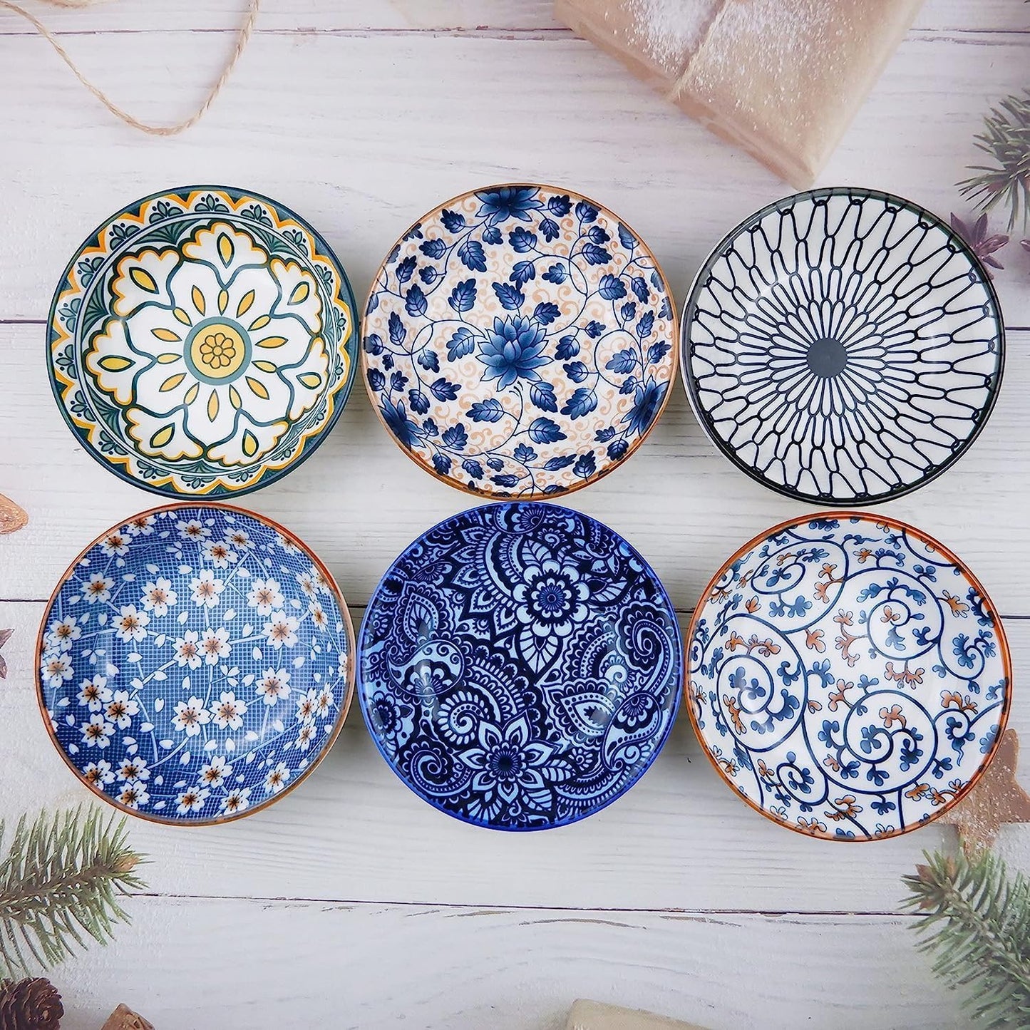 Porcelain Tapas Dishes,Snack Bowls for Tapas,Tapas Bowls Set,Ceramic Dipping Bowls,6Pcs Ø 10 Cm Small Spice Bowls,Dishes Sauce Dishes for Sushi,Sauce,Snack and Soy
