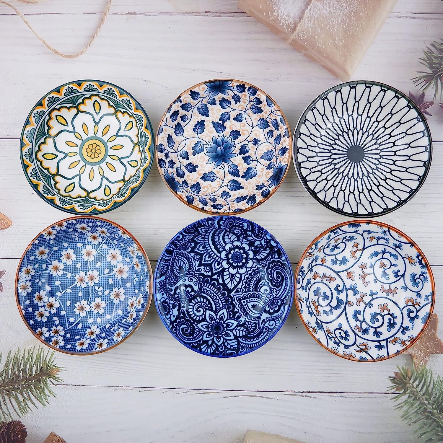 Porcelain Tapas Dishes,Snack Bowls for Tapas,Tapas Bowls Set,Ceramic Dipping Bowls,6Pcs Ø 10 Cm Small Spice Bowls,Dishes Sauce Dishes for Sushi,Sauce,Snack and Soy