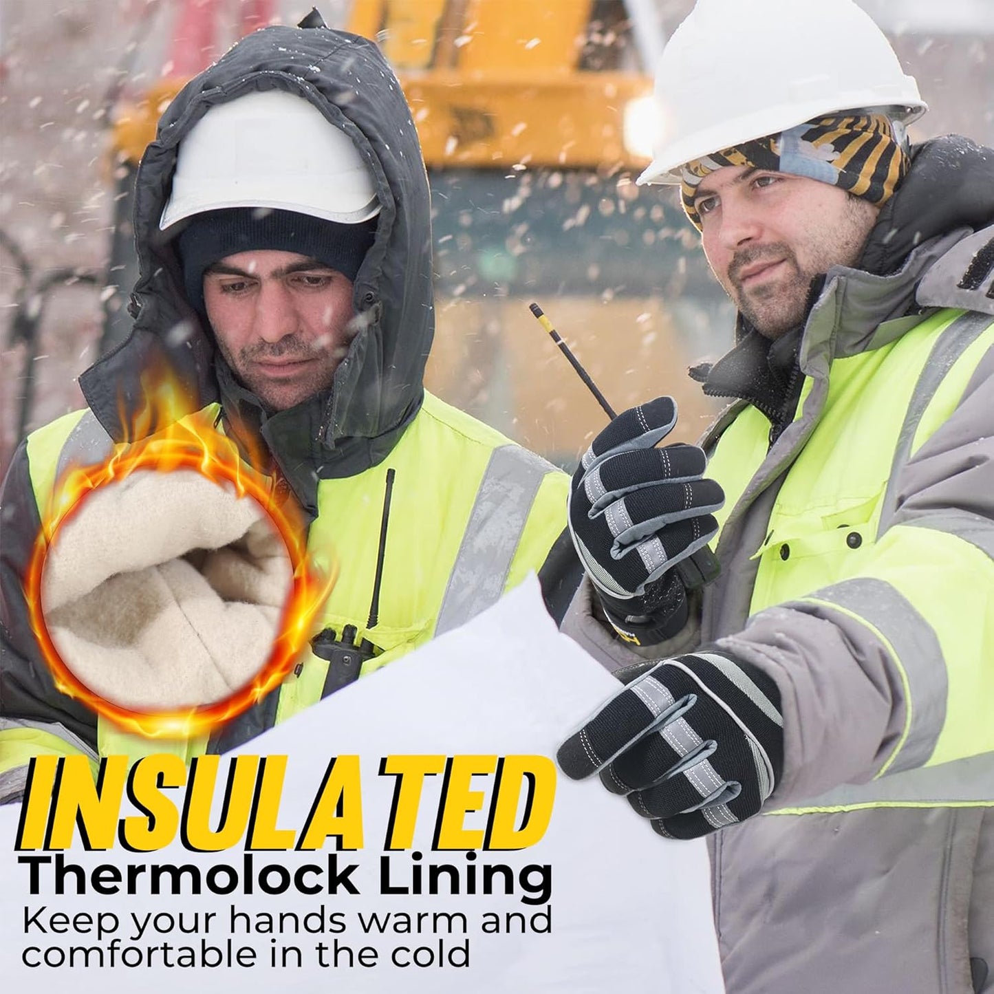 Thermal Winter Work Gloves, Padded Safety Working Gloves, Cold Weather Mechanic Freezer Warehouse Construction Gloves (Grey-Grip, M)