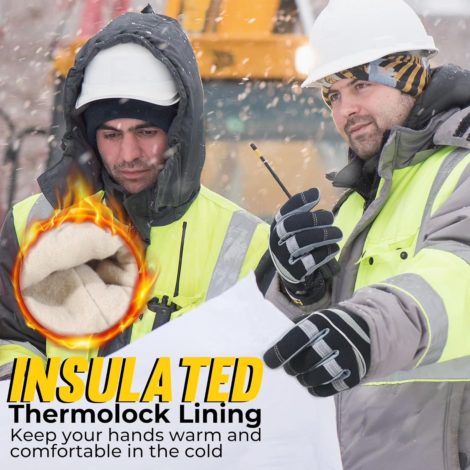 Thermal Winter Work Gloves, Padded Safety Working Gloves, Cold Weather Mechanic Freezer Warehouse Construction Gloves (Grey-Grip, M)
