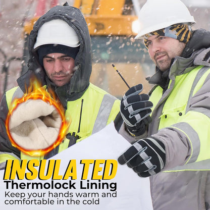 Thermal Winter Work Gloves, Padded Safety Working Gloves, Cold Weather Mechanic Freezer Warehouse Construction Gloves (Grey-Grip, M)