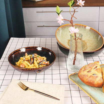 Ceramic Pasta Bowls Set of 2, Salad and Soup Plates 1100 ML, Serving Dinner Deep Plate/Wide Bowl, Microwave Dishwasher Safe, Kitchen Dinnerware Modern Porcelain Dishes, 22.2 CM