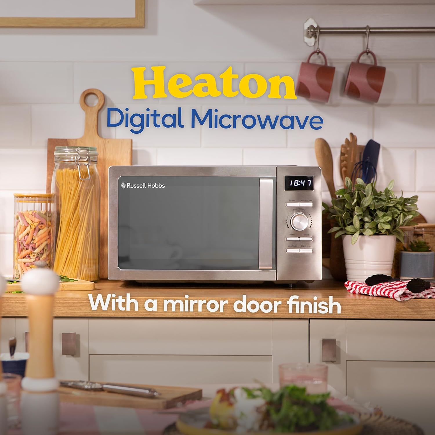 Russell Hobbs Stainless Steel Digital Microwave 20 Litre 800W Solo Digital with 5 Power Levels, Defrost Function & Easy Clean, 60 Minute Timer, 8 Auto-Cook Menus, RHMD828SS