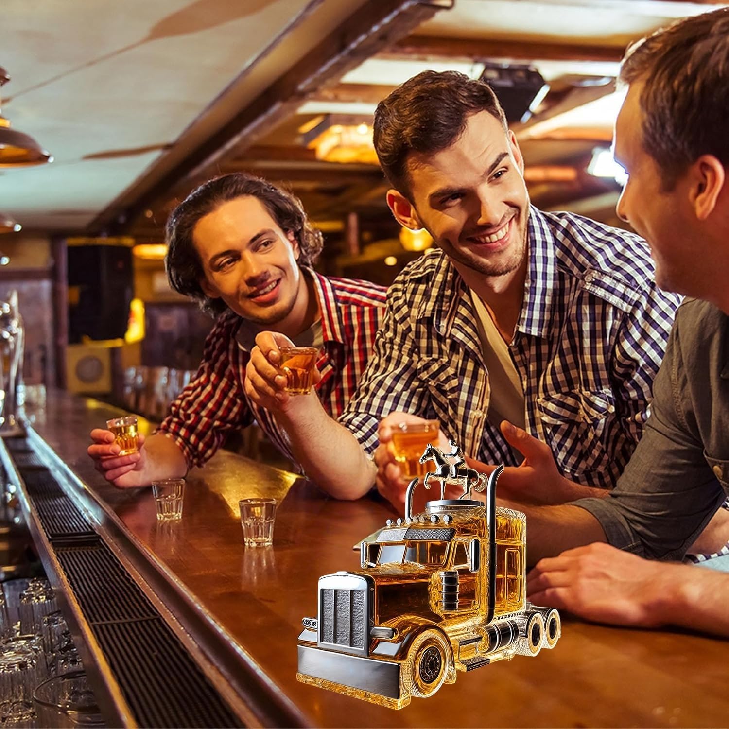 Semi Truck Whiskey Bottle, 300Ml Car Shaped Whiskey Decanter Bottle, Funny Home Bar Decor, Truck Driver Gifts for Dad(A)