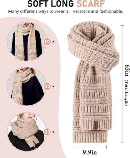 Winuesa Headbands Hat Scarf and Gloves Set Ladies, Slouchy Beanie Hat Women Touchscreen Gloves Women Knit Scarf Ear Warmers 4 in 1 Cold Weather Gift Set