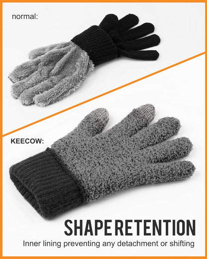 Mens Winter Gloves,Womens Thermal Warm Knit Touchscreen Gloves with Fleece Lining for Running Ski