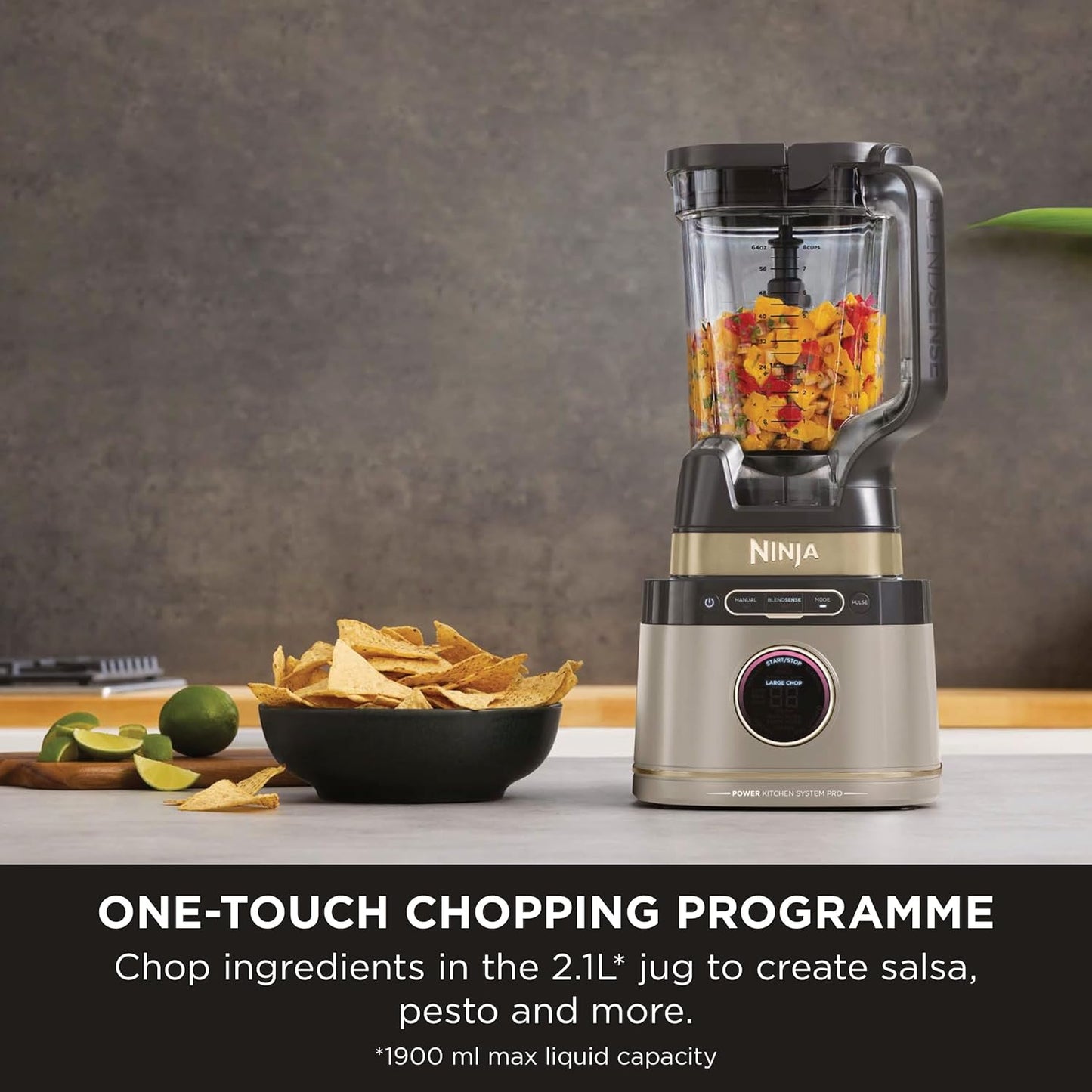 3-In-1 Detect Power Blender Processor Pro, Powerful 1200W Blender, Food Processor Bowl, Dough Blade, 2X Single Serve Cups, Jug, Make Pizza Dough, Blend, Chop & Mix, Stone Gold, TB401UKSTGD