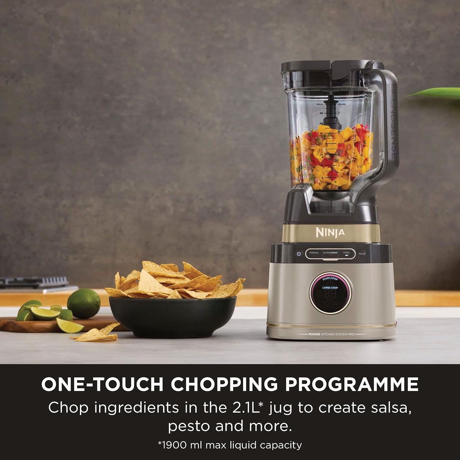 3-In-1 Detect Power Blender Processor Pro, Powerful 1200W Blender, Food Processor Bowl, Dough Blade, 2X Single Serve Cups, Jug, Make Pizza Dough, Blend, Chop & Mix, Stone Gold, TB401UKSTGD