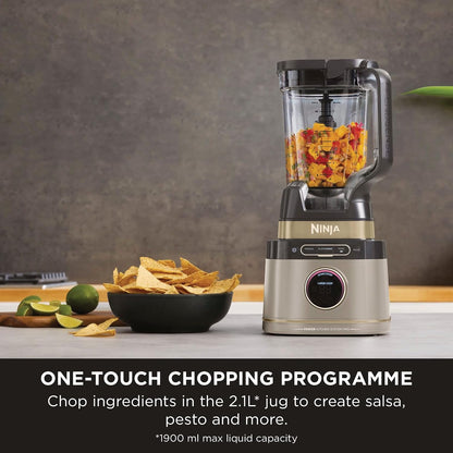 3-In-1 Detect Power Blender Processor Pro, Powerful 1200W Blender, Food Processor Bowl, Dough Blade, 2X Single Serve Cups, Jug, Make Pizza Dough, Blend, Chop & Mix, Stone Gold, TB401UKSTGD