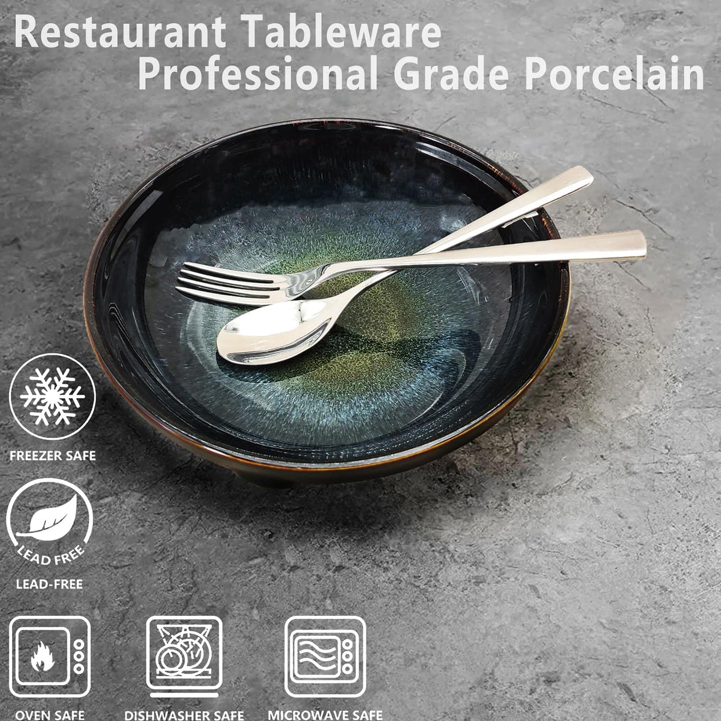 Ceramic Pasta Bowls Set of 2, Salad and Soup Plates 1100 ML, Serving Dinner Deep Plate/Wide Bowl, Microwave Dishwasher Safe, Kitchen Dinnerware Modern Porcelain Dishes, 22.2 CM