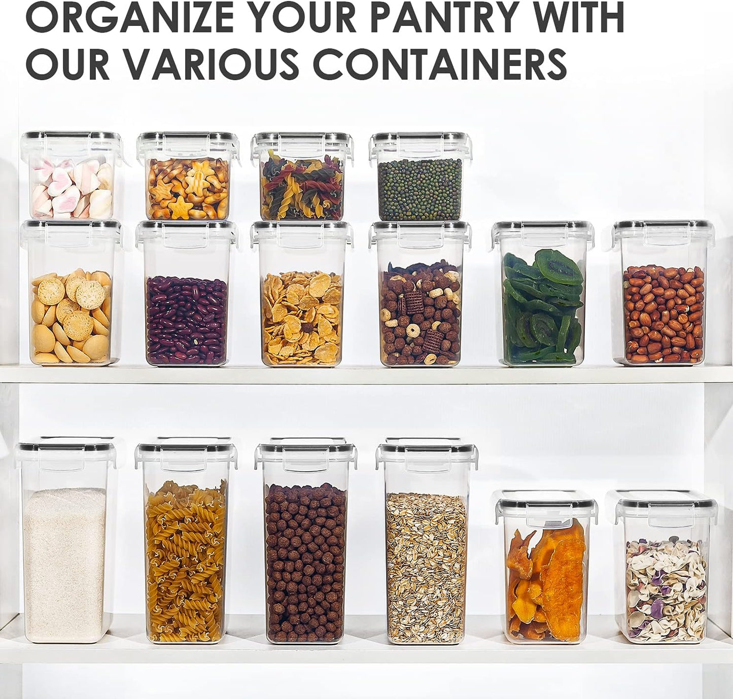 Set of 24 Airtight Food Storage Containers & Kitchen Storage Containers, Bpa-Free Plastic Containers for Flour, Sugar and Baking Supplies, with 24 Labels (Black)