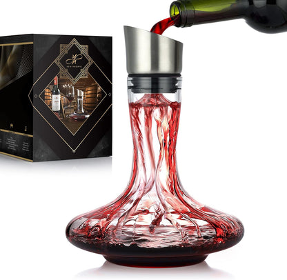 Youyah Wine Decanter with Built-In Aerator & Filter, Carafe, 100% Hand Blown Crystal Glass, Wine Accessories