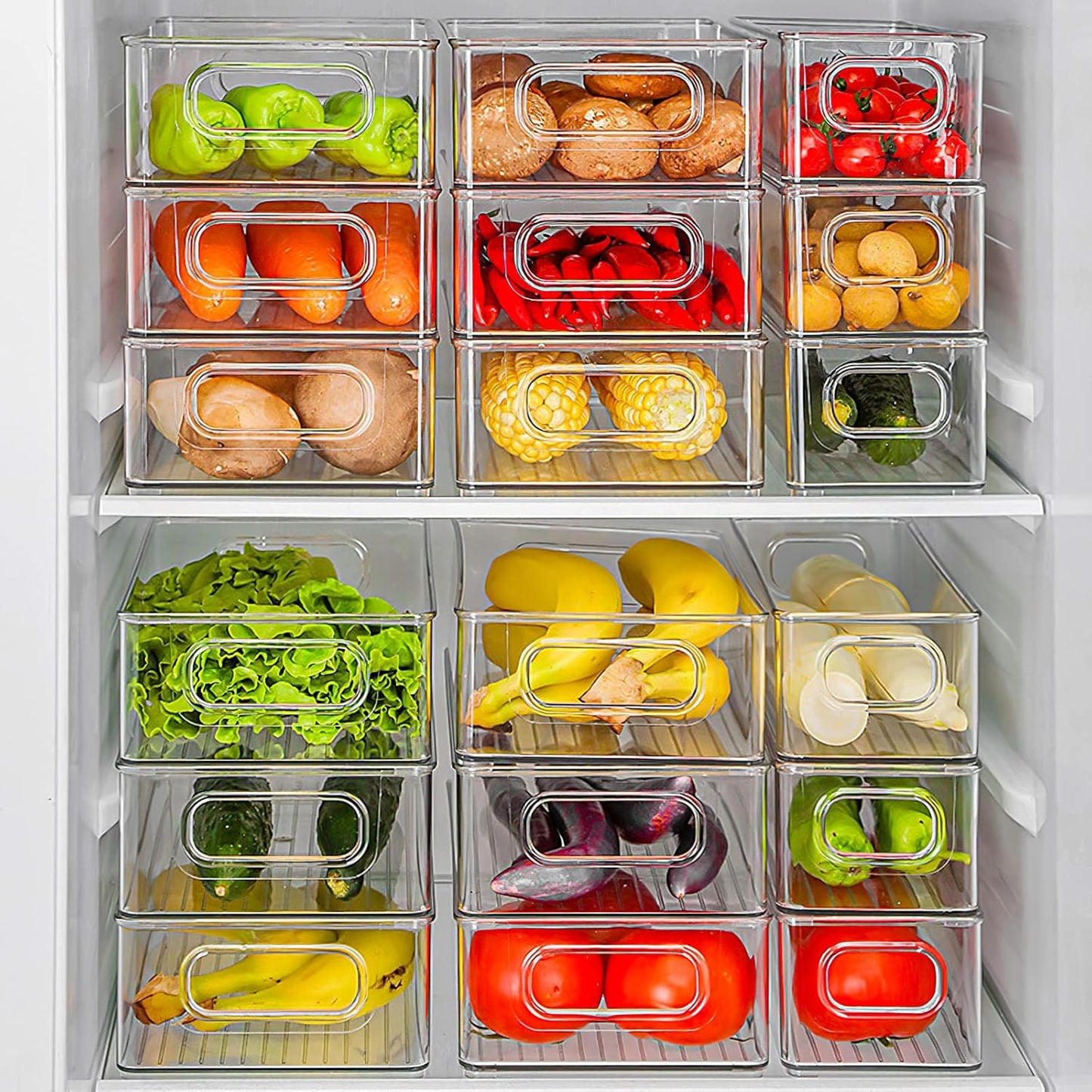 Fridge Organiser, Stackable, Storage Box, Kitchen Organiser, Pantry Storage Container, Transparent Container for Fridge, Kitchens, Cabinets (Pack of 6)