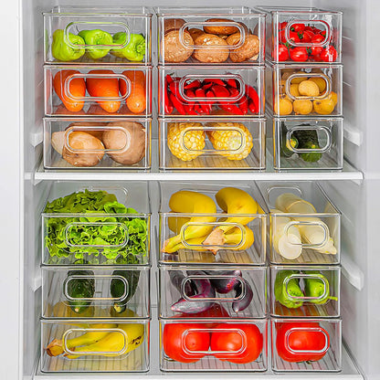 Fridge Organiser, Stackable, Storage Box, Kitchen Organiser, Pantry Storage Container, Transparent Container for Fridge, Kitchens, Cabinets (Pack of 6)