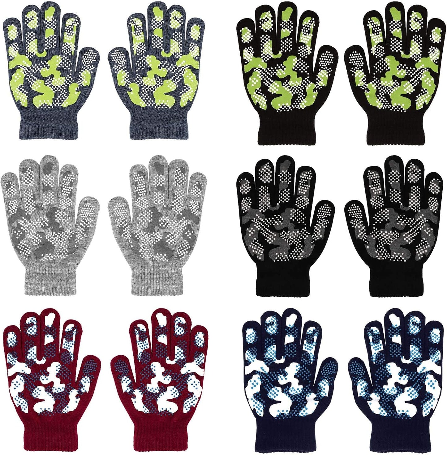 6 Pairs Magic Gloves - Winter Knitted Full Finger Stretch Warm Gloves for 3~15 Year Old Kids Girls Boys