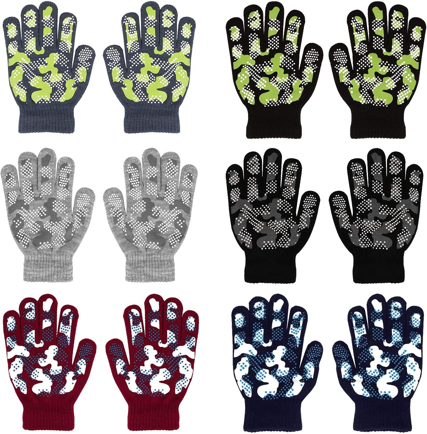 6 Pairs Magic Gloves - Winter Knitted Full Finger Stretch Warm Gloves for 3~15 Year Old Kids Girls Boys