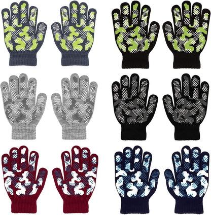 6 Pairs Magic Gloves - Winter Knitted Full Finger Stretch Warm Gloves for 3~15 Year Old Kids Girls Boys