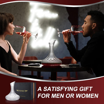 Thick Wine Decanter with Gift Box, Crystal Glass Engraved Decanter, Elegant Gift & Artwork - Full Bottle 55 Oz
