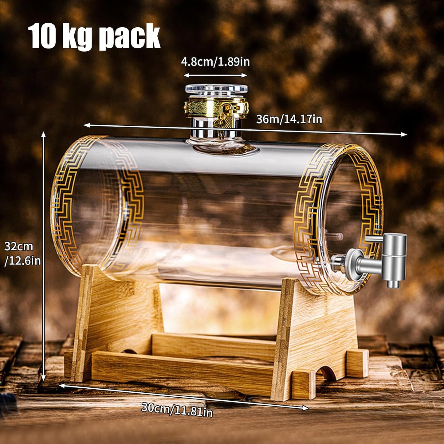 Glass Barrel Dispenser with Tap, Whiskey Decanter Set 5L Whiskey Barrel Whiskey Decanter Drink Dispenser for Wine for Scotch Bourbon Vodka Rum and Liquor Party Drink (A)