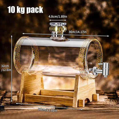 Glass Barrel Dispenser with Tap, Whiskey Decanter Set 5L Whiskey Barrel Whiskey Decanter Drink Dispenser for Wine for Scotch Bourbon Vodka Rum and Liquor Party Drink (A)