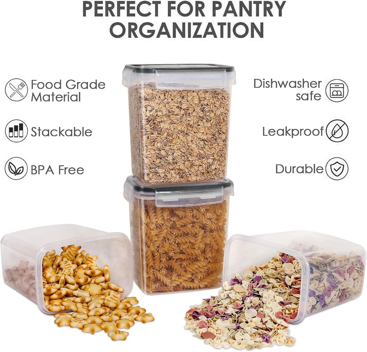 Set of 24 Airtight Food Storage Containers & Kitchen Storage Containers, Bpa-Free Plastic Containers for Flour, Sugar and Baking Supplies, with 24 Labels (Black)