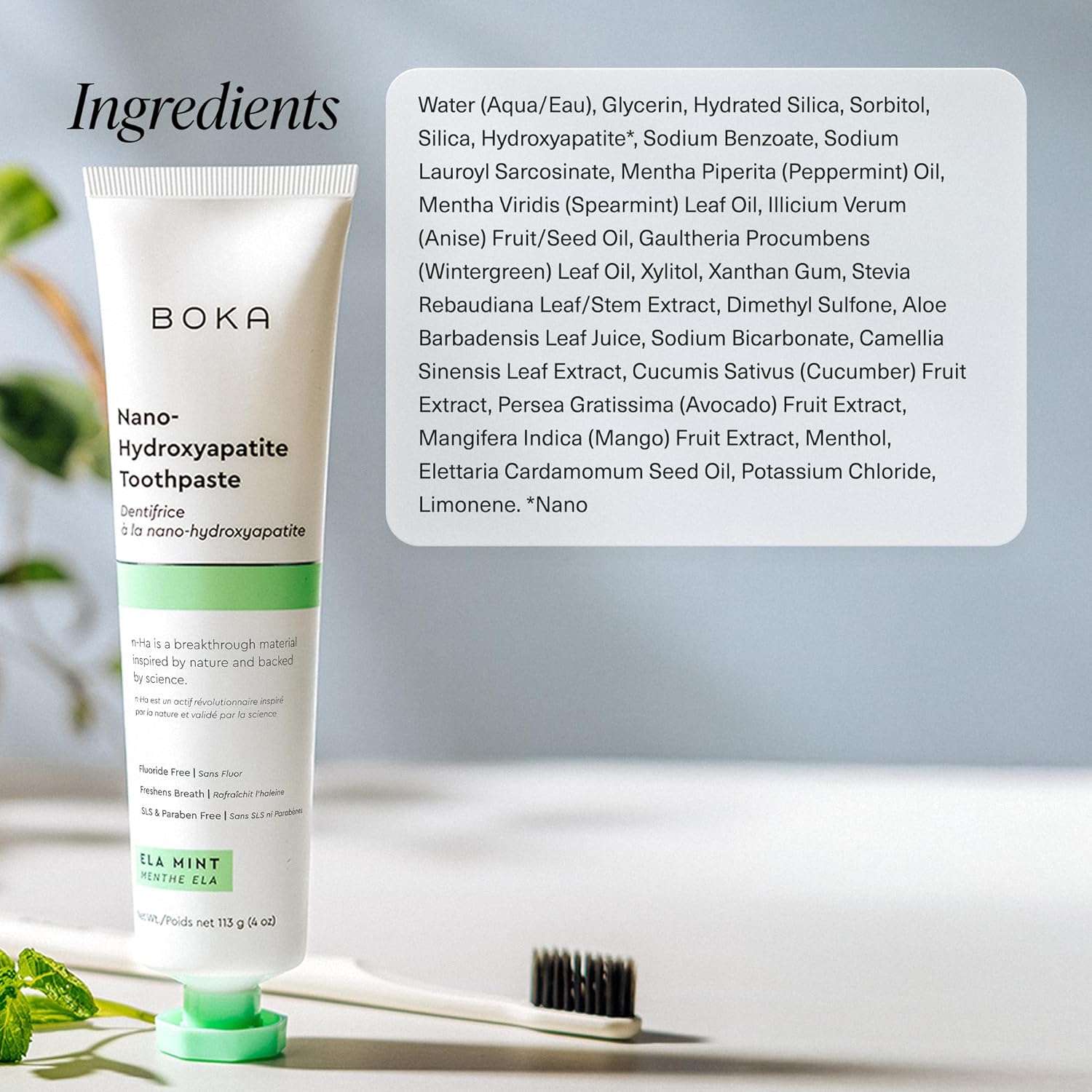Fluoride Free Nano Hydroxyapatite Toothpaste - Adult & Kids - Appropriate for Sensitive Teeth - No Sulfates & Parabens - Natural Flavors & Vegan - Mild Ela Mint (113G) 1Pk