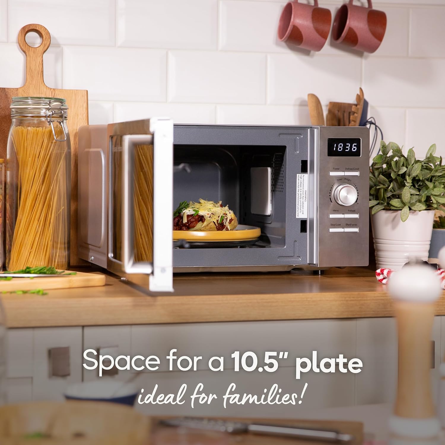 Russell Hobbs Stainless Steel Digital Microwave 20 Litre 800W Solo Digital with 5 Power Levels, Defrost Function & Easy Clean, 60 Minute Timer, 8 Auto-Cook Menus, RHMD828SS