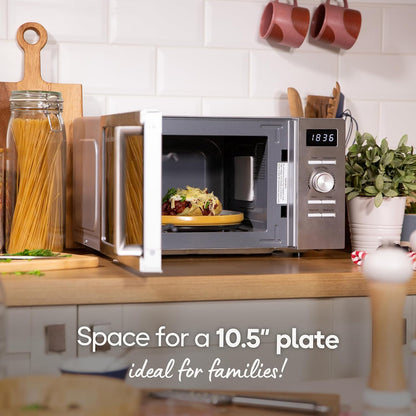 Russell Hobbs Stainless Steel Digital Microwave 20 Litre 800W Solo Digital with 5 Power Levels, Defrost Function & Easy Clean, 60 Minute Timer, 8 Auto-Cook Menus, RHMD828SS