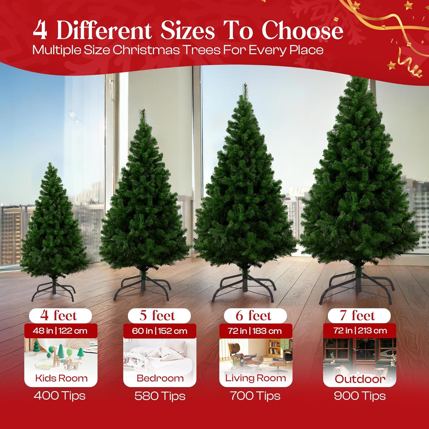 KLASS 6Ft Christmas Tree 700 Tips Lush Xmas Tree Premium PVC Realistic Artificial Christmas Tree with Metal Stand, Green Christmas Trees in 4Ft, 5Ft, 6 Ft 7Ft Sizes Perfect Christmas Decoration (6Ft)