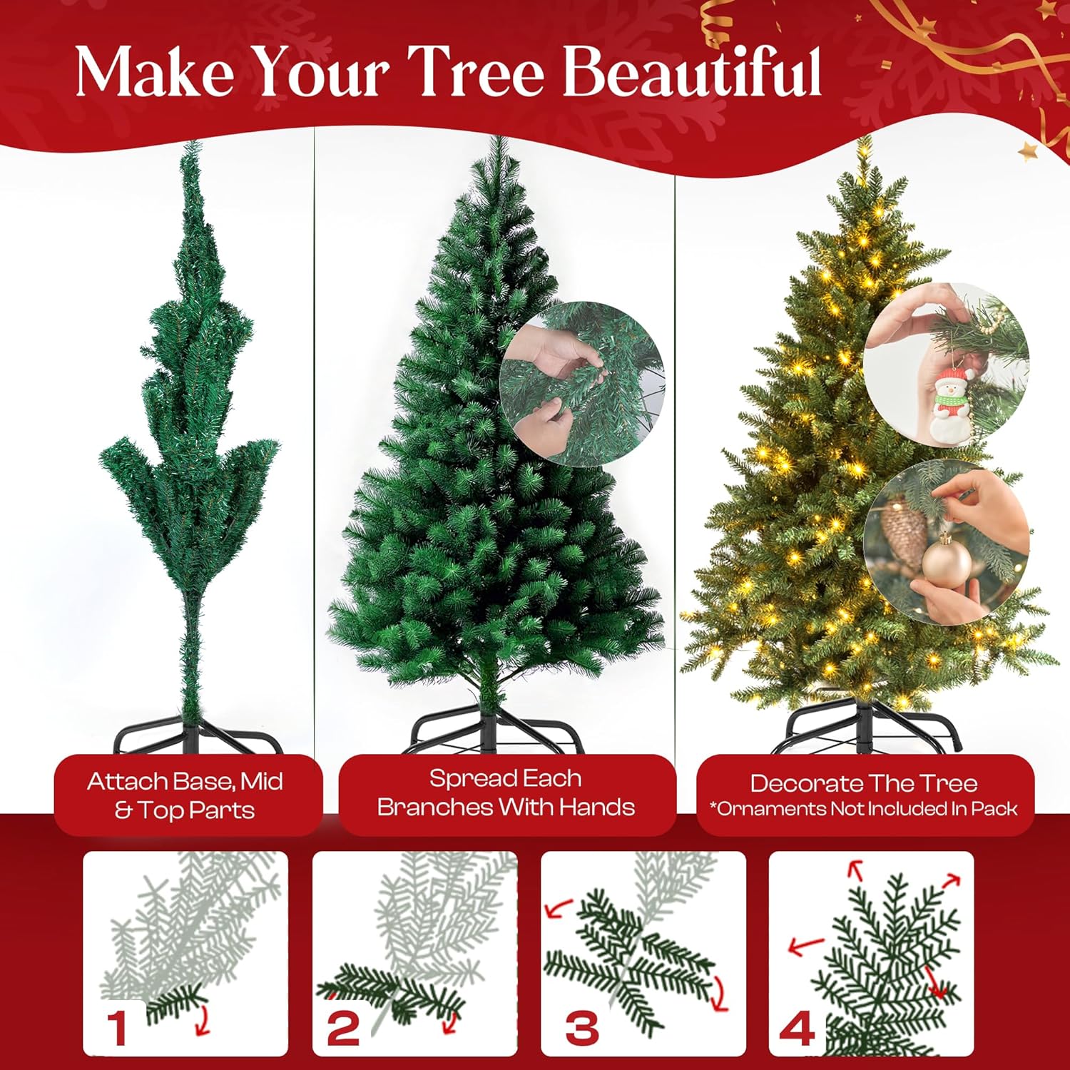 KLASS 6Ft Christmas Tree 700 Tips Lush Xmas Tree Premium PVC Realistic Artificial Christmas Tree with Metal Stand, Green Christmas Trees in 4Ft, 5Ft, 6 Ft 7Ft Sizes Perfect Christmas Decoration (6Ft)