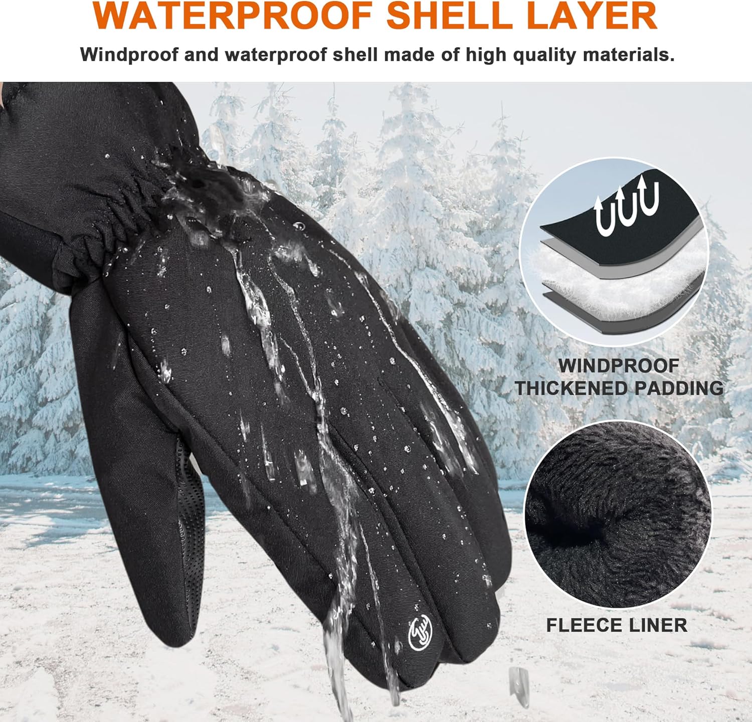 Waterproof Winter Gloves for Men Thermal Touchscreen Cold Weather Thinsulate Warm anti Slip Ski Gloves for Cycling Walking Hiking Outdoor Sports