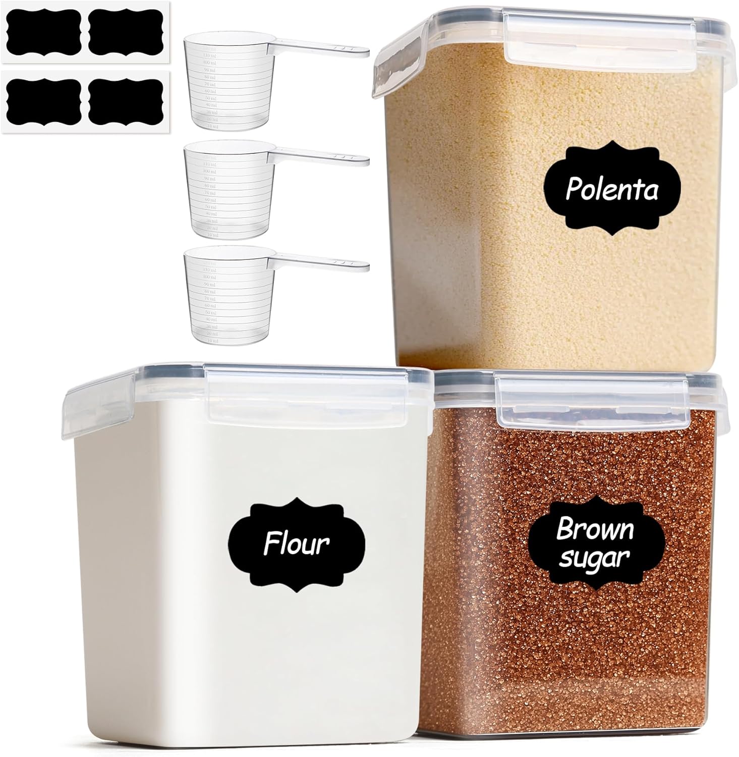 ComSaf  Storage Containers 2.5L Set of 3, Plastic Airtight Food Storage Containers with Lids, Large Clip-Lock Kitchen Storage Containers for Cereal, Rice, Pasta, Dry Food, Bpa-Free Pantry Storage