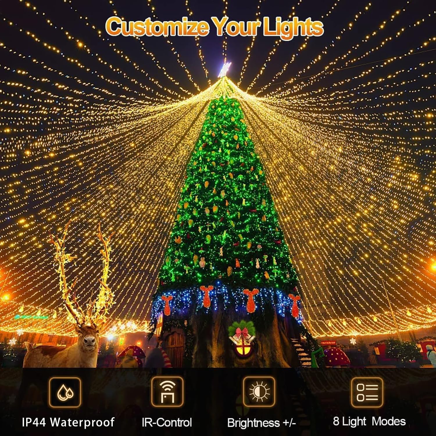 403 FT 1000 LED String Lights Outdoor Fairy Lights Plug in Super Long Christmas Lights with Remote Timer 8 Modes for Xmas Tree Yard outside Garden House Party Wedding Decoration-Warm White