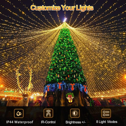 403 FT 1000 LED String Lights Outdoor Fairy Lights Plug in Super Long Christmas Lights with Remote Timer 8 Modes for Xmas Tree Yard outside Garden House Party Wedding Decoration-Warm White