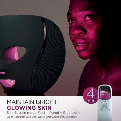 Cryoglow LED Face Mask with Under-Eye Cooling, Anti-Ageing & Blemish Repair, Red & Blue LED, Infrared Light Therapy, USB-C, Remote Control, Storage Bag, Adjustable Straps