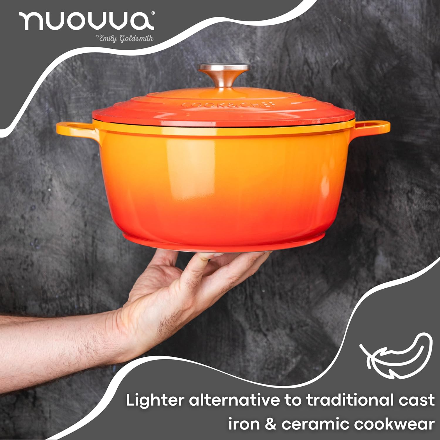 Casserole Dishes with Lid Oven Proof – Non Stick Deep Dutch Oven – Induction Cooking Pot – Oven Safe Aluminium Stockpot – 4L, 24Cm, Orange – by