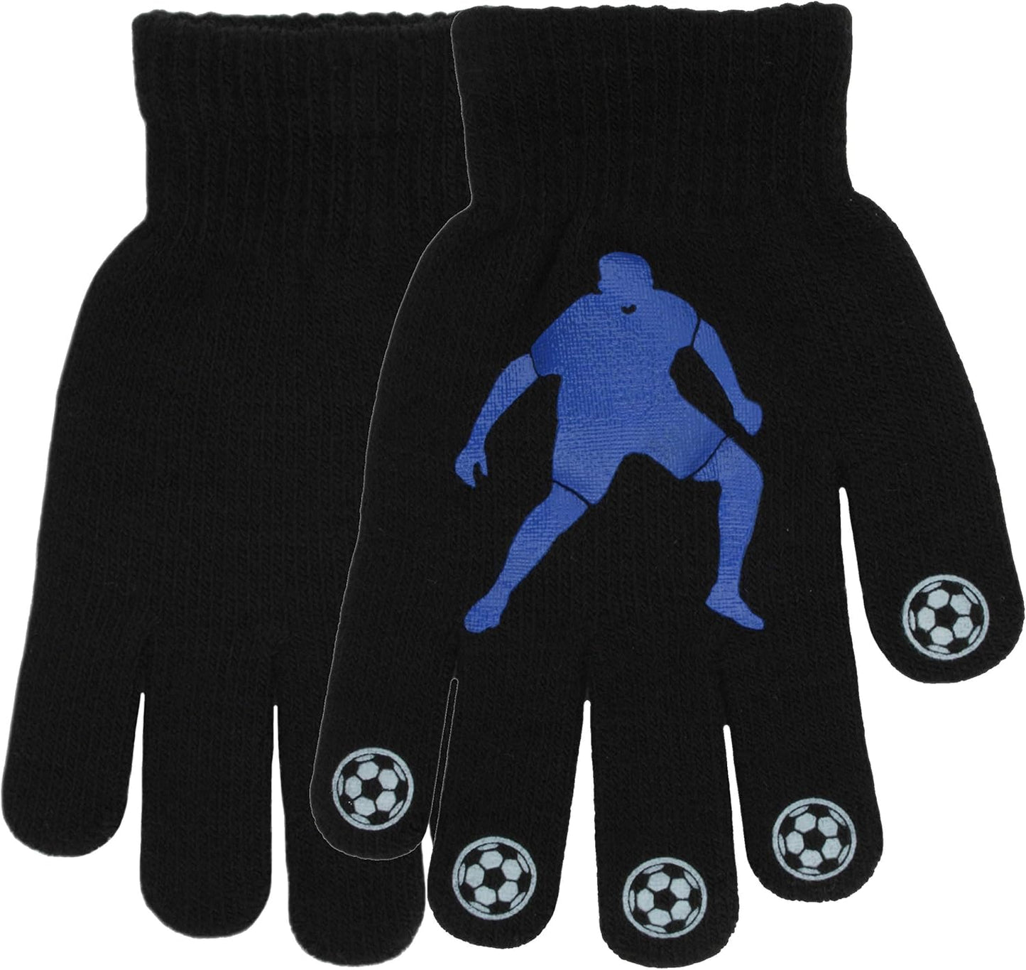 3 Pairs Boys Gripper Magic Gloves Football Designs, 3 Pairs, Black