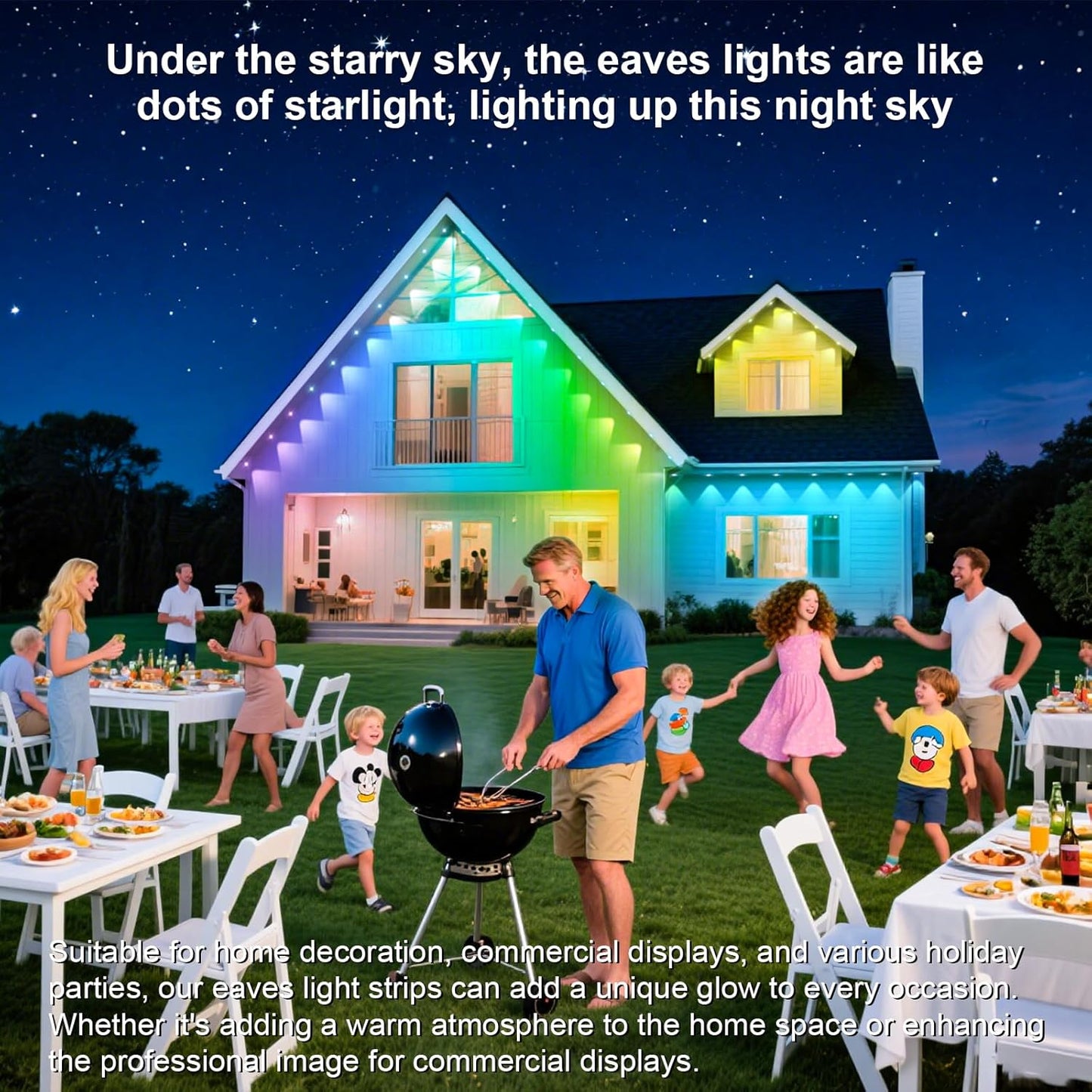 15M Permanent Outdoor Lights, RGB Waterproof Eaves Lights, Party Daily RGB Roof Edge Lighting with App Control and Remote Control IP 68 Outdoor Fairy Lights for Christmas Lighting