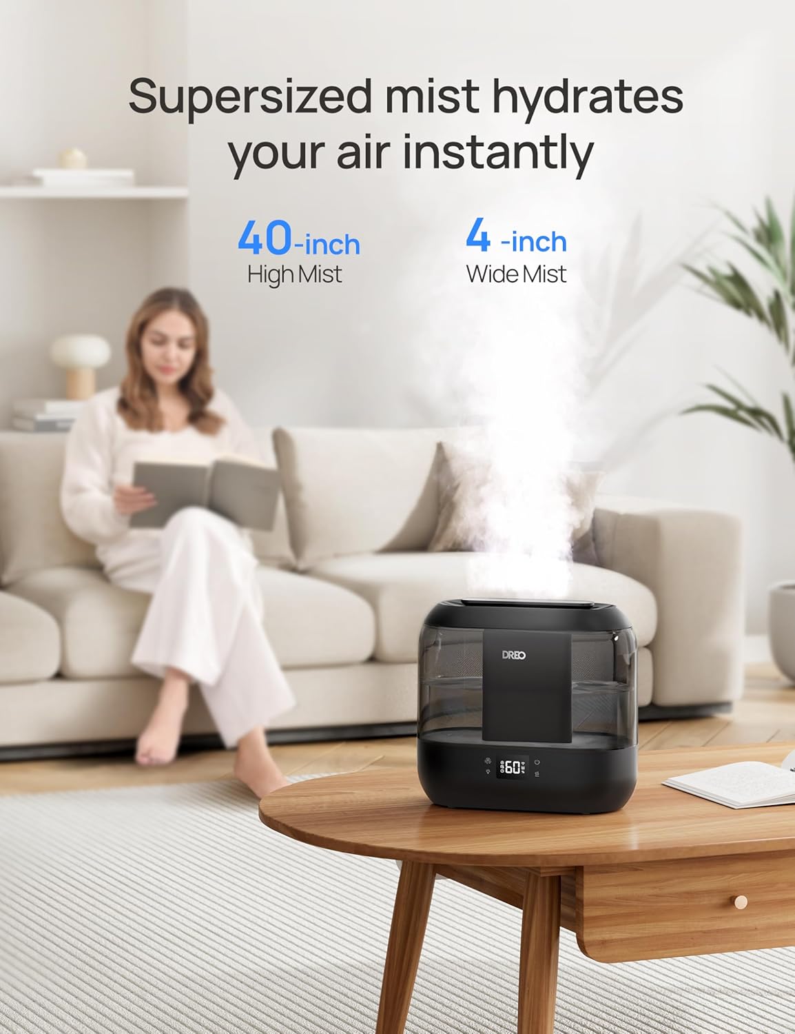 Smart Humidifier for Bedroom, 4L Cool Mist Humidifier for Home Baby, Humidity Sensor, Auto Mode, 32H Last, Oil Diffuser, 28Db Quiet Ultrasonic Humidifiers for Large Room Indoor, Works with Alexa