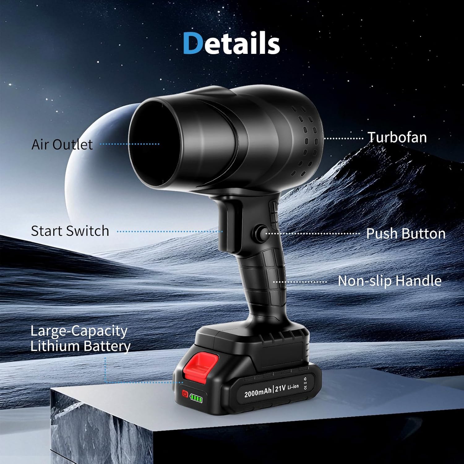 Cordless Leaf Blower, Electric Jobsite Air Blower, Cordless Compressed Air Duster, Portable Dust Cleaner Handheld Lightweight Turbo Jet Blower 250,000 RPM with 2 Batteries for Patio Cleaning, Drying