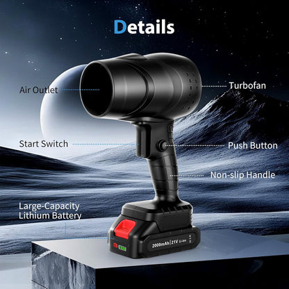 Cordless Leaf Blower, Electric Jobsite Air Blower, Cordless Compressed Air Duster, Portable Dust Cleaner Handheld Lightweight Turbo Jet Blower 250,000 RPM with 2 Batteries for Patio Cleaning, Drying