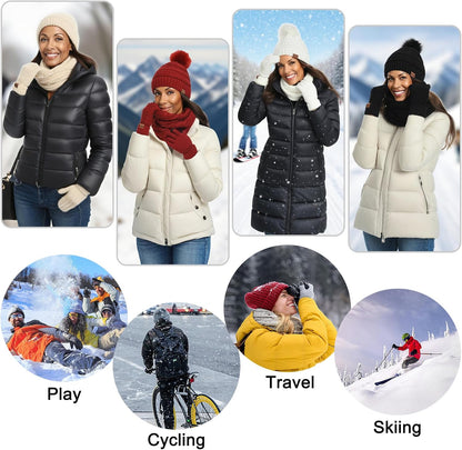 4 Packs Women Winter Hat Scarf Gloves Socks Set,Winter Beanie Cap Warm Thermal Bobble Hats Touchscreen Gloves Women'S Scarf Neck Warmer 4 in 1 Cold Weather Set